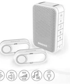 Carillon Sans Fil Mobile HONEYWELL 150m Blanc, 6 Mélodies Et Ses 2 Boutons Poussoirs